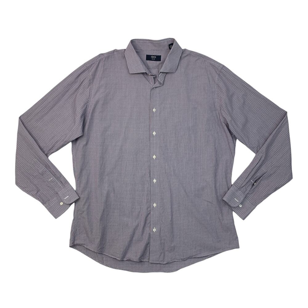 1901 Shirt Mens 17.5 Trim Fit Check Multi Mini Check Button Up Long Sleeve Dress